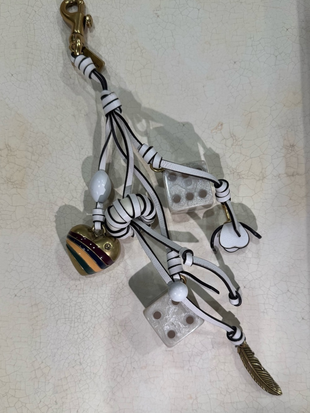 Coach Cluster Charm Dice Heart Feather White and Gold